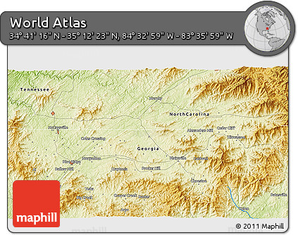 Physical 3D Map of the Area around 34° 56' 49" N, 84° 4' 29" W