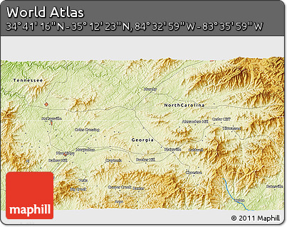 Physical 3D Map of the Area around 34° 56' 49" N, 84° 4' 29" W