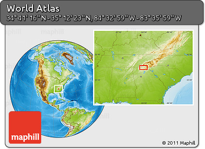 Physical Location Map of the Area around 34° 56' 49" N, 84° 4' 29" W
