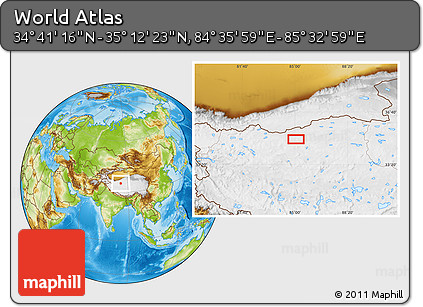 Physical Location Map of the Area around 34° 56' 49" N, 85° 4' 29" E