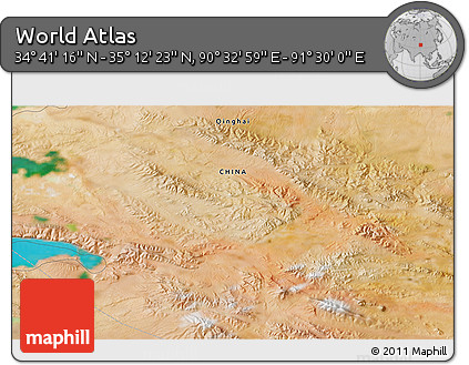 Satellite 3D Map of the Area around 34° 56' 49" N, 91° 1' 30" E