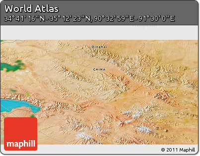 Satellite 3D Map of the Area around 34° 56' 49" N, 91° 1' 30" E