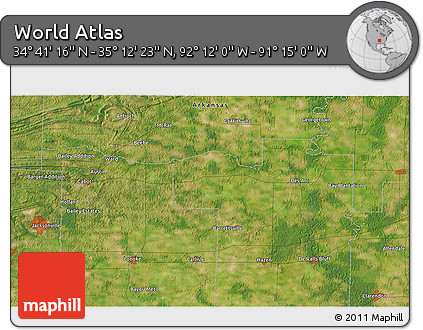 Satellite 3D Map of the Area around 34° 56' 49" N, 91° 43' 29" W