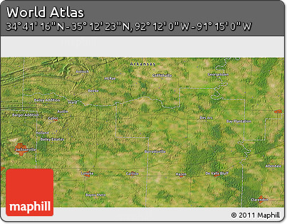 Satellite 3D Map of the Area around 34° 56' 49" N, 91° 43' 29" W