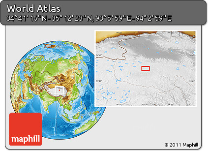 Physical Location Map of the Area around 34° 56' 49" N, 93° 34' 29" E