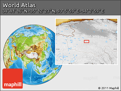 Physical Location Map of the Area around 34° 56' 49" N, 93° 34' 29" E