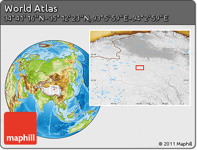 Physical Location Map of the Area around 34° 56' 49" N, 93° 34' 29" E