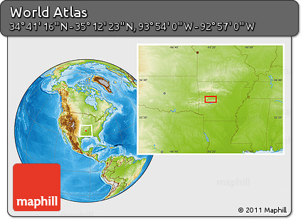 Physical Location Map of the Area around 34° 56' 49" N, 93° 25' 30" W