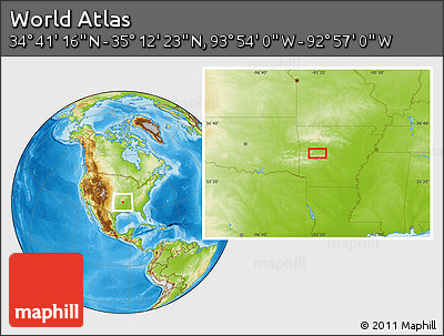 Physical Location Map of the Area around 34° 56' 49" N, 93° 25' 30" W
