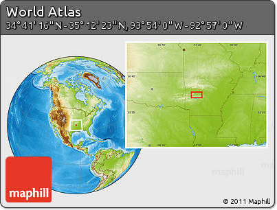 Physical Location Map of the Area around 34° 56' 49" N, 93° 25' 30" W