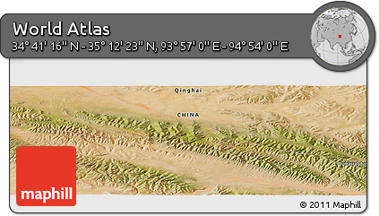 Satellite Panoramic Map of the Area around 34° 56' 49" N, 94° 25' 30" E