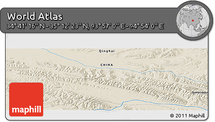 Shaded Relief Panoramic Map of the Area around 34° 56' 49" N, 94° 25' 30" E
