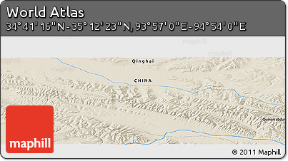 Shaded Relief Panoramic Map of the Area around 34° 56' 49" N, 94° 25' 30" E