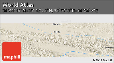 Shaded Relief Panoramic Map of the Area around 34° 56' 49" N, 94° 25' 30" E