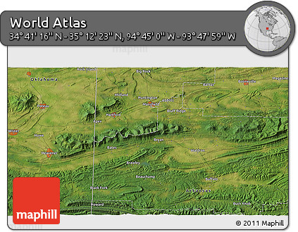 Satellite 3D Map of the Area around 34° 56' 49" N, 94° 16' 30" W