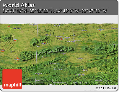 Satellite 3D Map of the Area around 34° 56' 49" N, 94° 16' 30" W