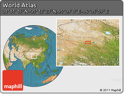 Satellite Location Map of the Area around 34° 56' 49" N, 96° 7' 30" E