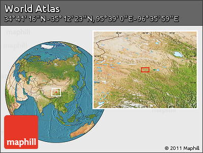 Satellite Location Map of the Area around 34° 56' 49" N, 96° 7' 30" E