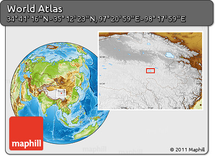 Physical Location Map of the Area around 34° 56' 49" N, 97° 49' 29" E