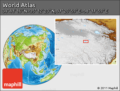 Physical Location Map of the Area around 34° 56' 49" N, 97° 49' 29" E