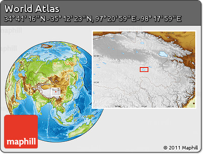 Physical Location Map of the Area around 34° 56' 49" N, 97° 49' 29" E