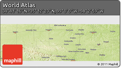 Physical Panoramic Map of the Area around 34° 56' 49" N, 98° 31' 30" W