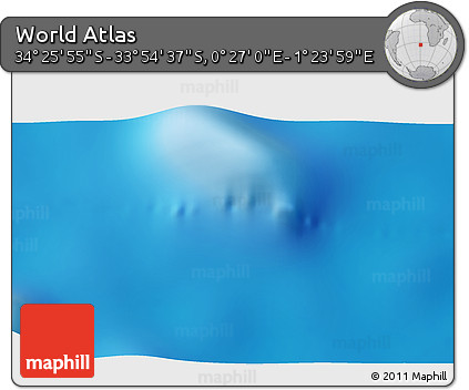 Physical 3D Map of the Area around 34° 10' 16" S, 0° 55' 29" E