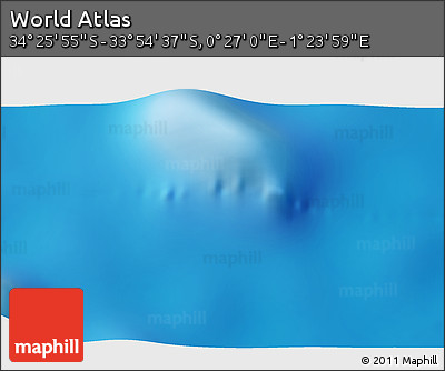 Physical 3D Map of the Area around 34° 10' 16" S, 0° 55' 29" E