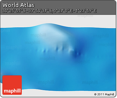 Physical 3D Map of the Area around 34° 10' 16" S, 0° 55' 29" E