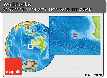 Physical Location Map of the Area around 34° 10' 16" S, 110° 34' 29" E
