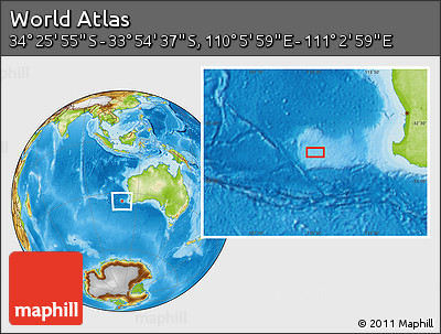 Physical Location Map of the Area around 34° 10' 16" S, 110° 34' 29" E