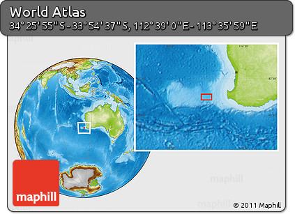 Physical Location Map of the Area around 34° 10' 16" S, 113° 7' 30" E