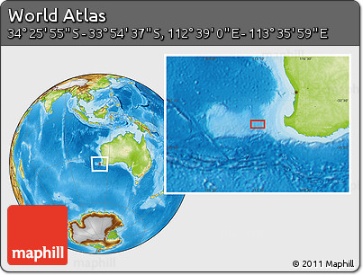 Physical Location Map of the Area around 34° 10' 16" S, 113° 7' 30" E