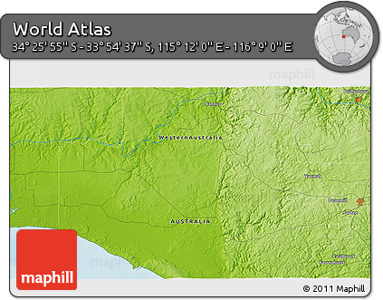 Physical 3D Map of the Area around 34° 10' 16" S, 115° 40' 30" E