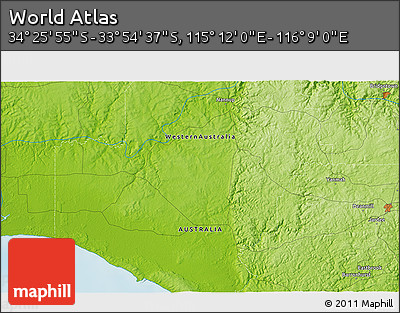 Physical 3D Map of the Area around 34° 10' 16" S, 115° 40' 30" E