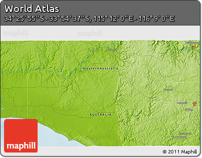 Physical 3D Map of the Area around 34° 10' 16" S, 115° 40' 30" E
