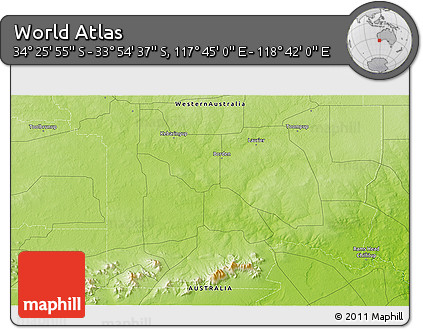 Physical 3D Map of the Area around 34° 10' 16" S, 118° 13' 29" E