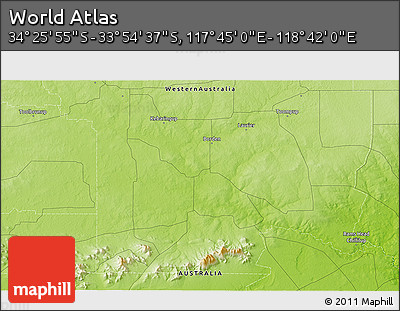 Physical 3D Map of the Area around 34° 10' 16" S, 118° 13' 29" E