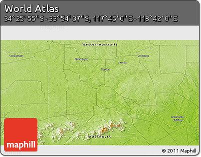 Physical 3D Map of the Area around 34° 10' 16" S, 118° 13' 29" E