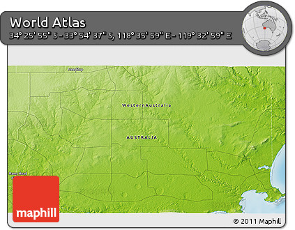 Physical 3D Map of the Area around 34° 10' 16" S, 119° 4' 29" E