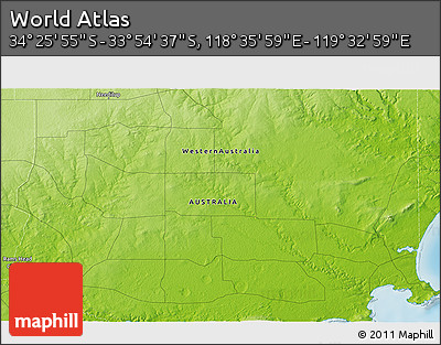 Physical 3D Map of the Area around 34° 10' 16" S, 119° 4' 29" E