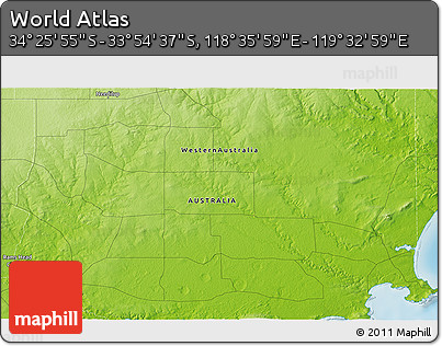 Physical 3D Map of the Area around 34° 10' 16" S, 119° 4' 29" E