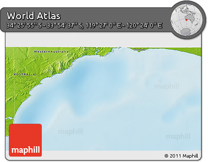 Physical 3D Map of the Area around 34° 10' 16" S, 119° 55' 30" E