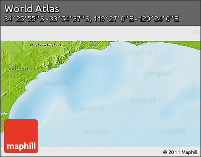 Physical 3D Map of the Area around 34° 10' 16" S, 119° 55' 30" E