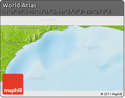Physical 3D Map of the Area around 34° 10' 16" S, 119° 55' 30" E