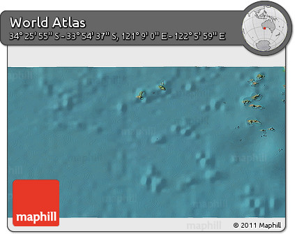 Satellite 3D Map of the Area around 34° 10' 16" S, 121° 37' 30" E