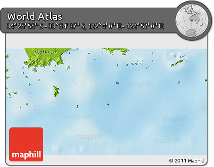 Physical 3D Map of the Area around 34° 10' 16" S, 122° 28' 29" E