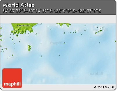 Physical 3D Map of the Area around 34° 10' 16" S, 122° 28' 29" E