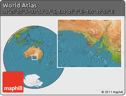 Satellite Location Map of the Area around 34° 10' 16" S, 135° 13' 29" E