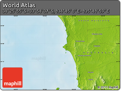 Physical Map of the Area around 34° 10' 16" S, 135° 13' 29" E